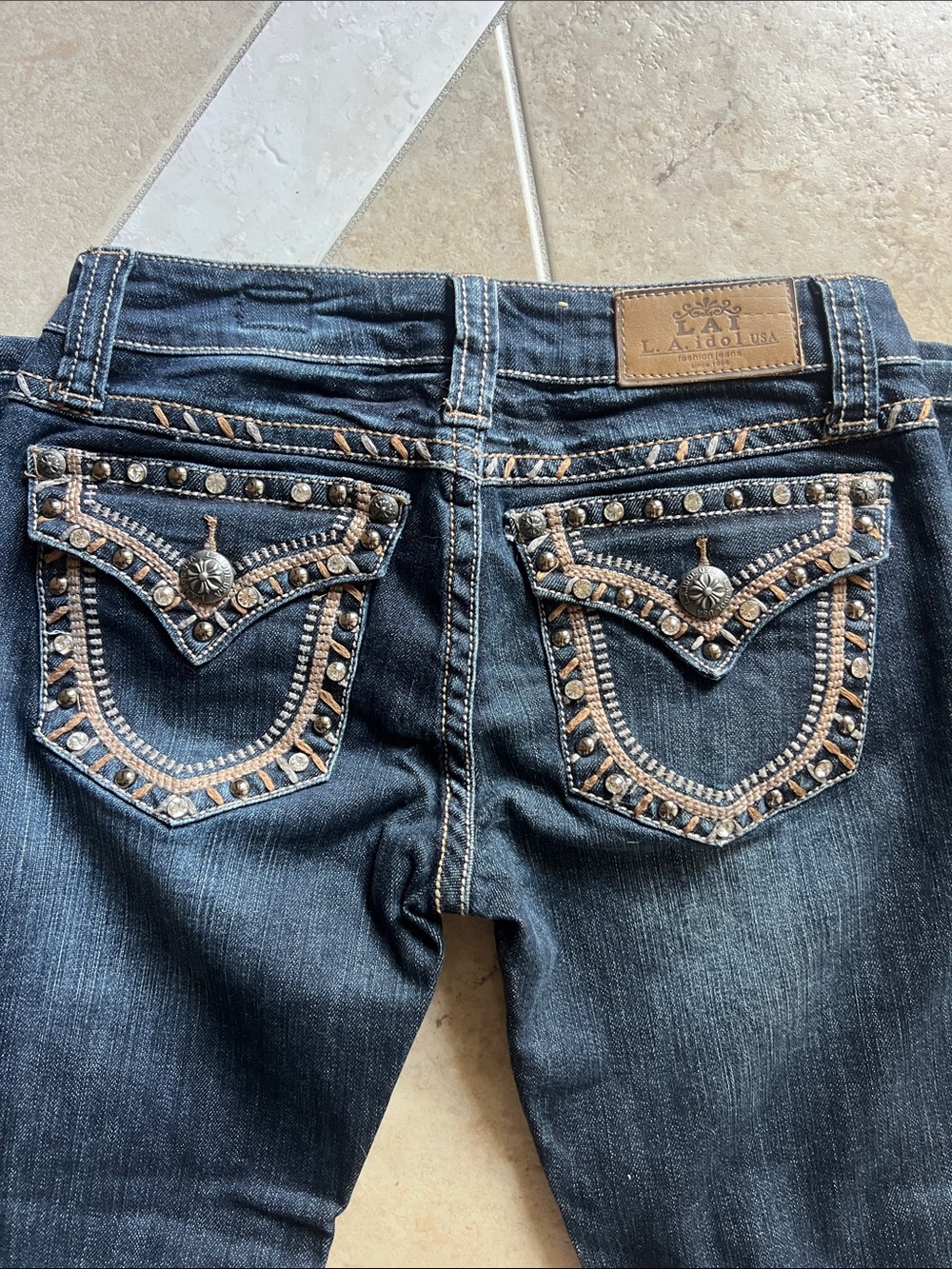 L.A. idol Dark Indigo Studded & Embroidered Skinny Jeans